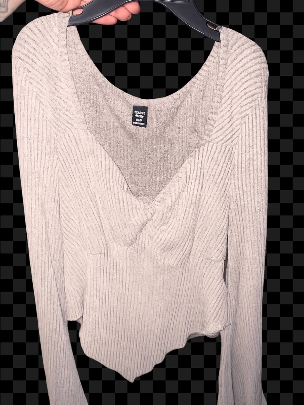 Ribbed Sweetheart Neck Long Sleeve Top in Taupe - Picture 2 of 2